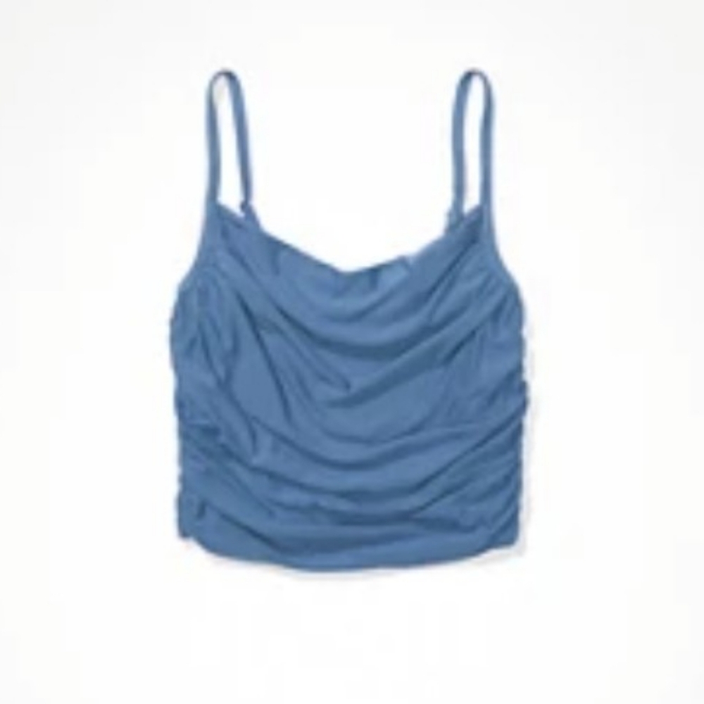 AE Blue Cowl Neck Rouched Crop Tank Top Medium